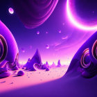 Alien landscape digital artwork with purple hues and spherical structures