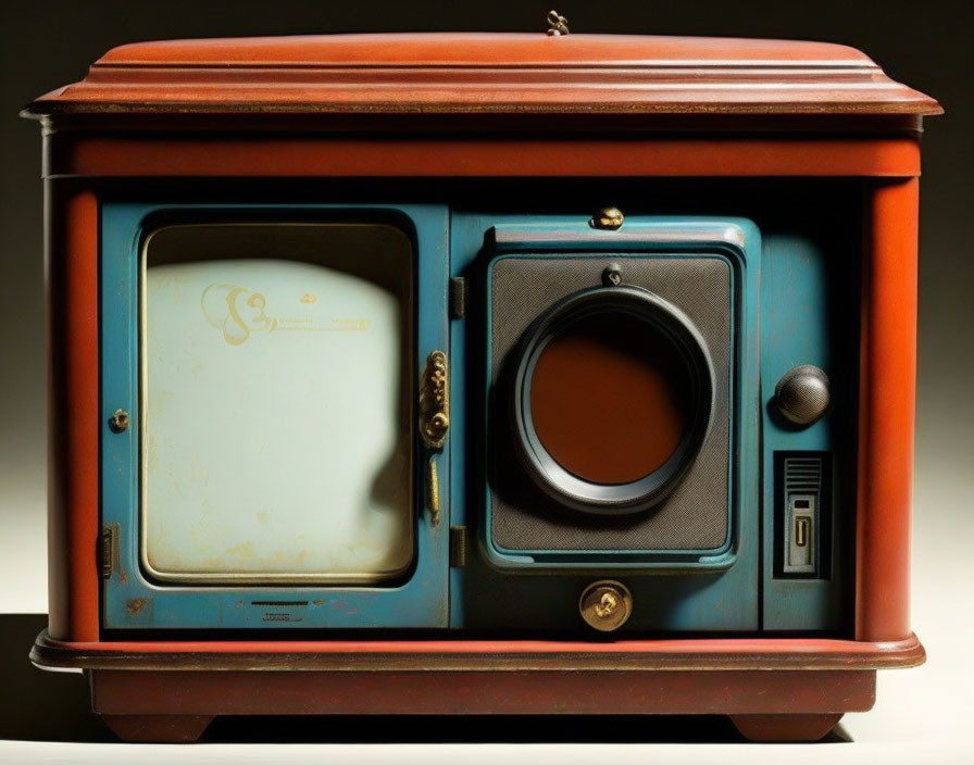 Vintage Red Cabinet Television with Round Knob & Speaker Grill