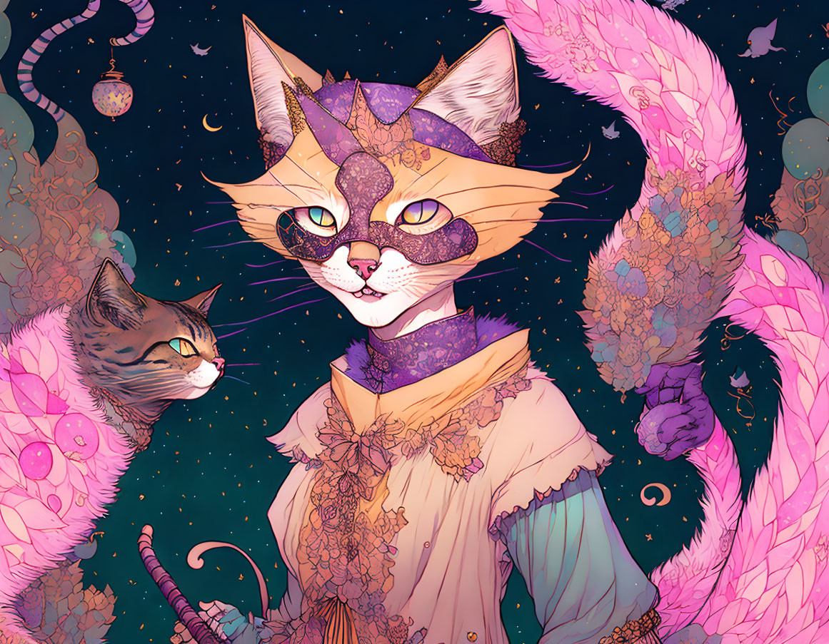 Colorful Stylized Cats in Ornate Masks and Attire