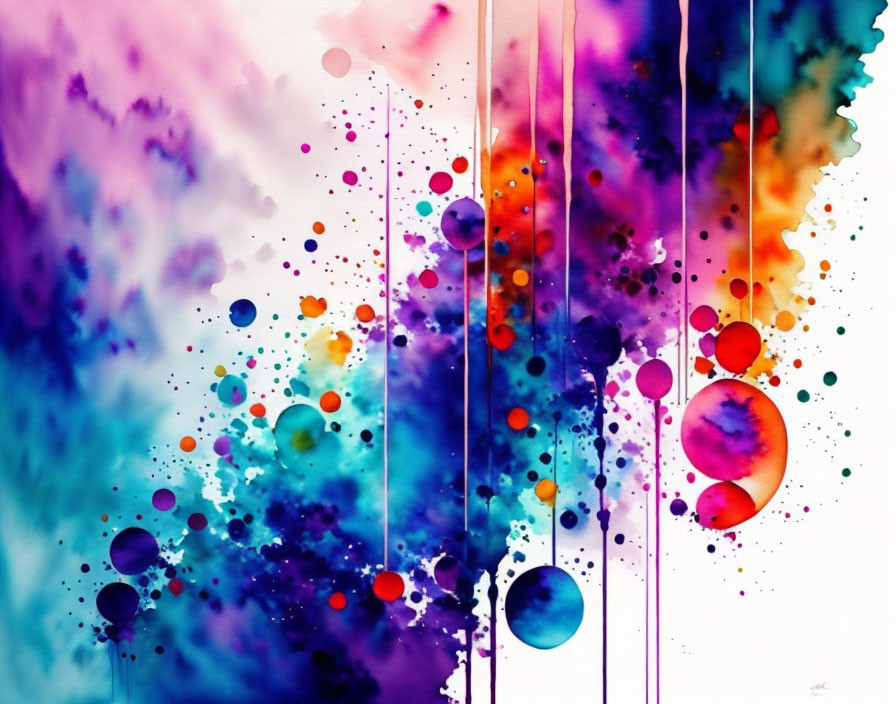 Vibrant Abstract Artwork with Purple, Blue, and Pink Splashes