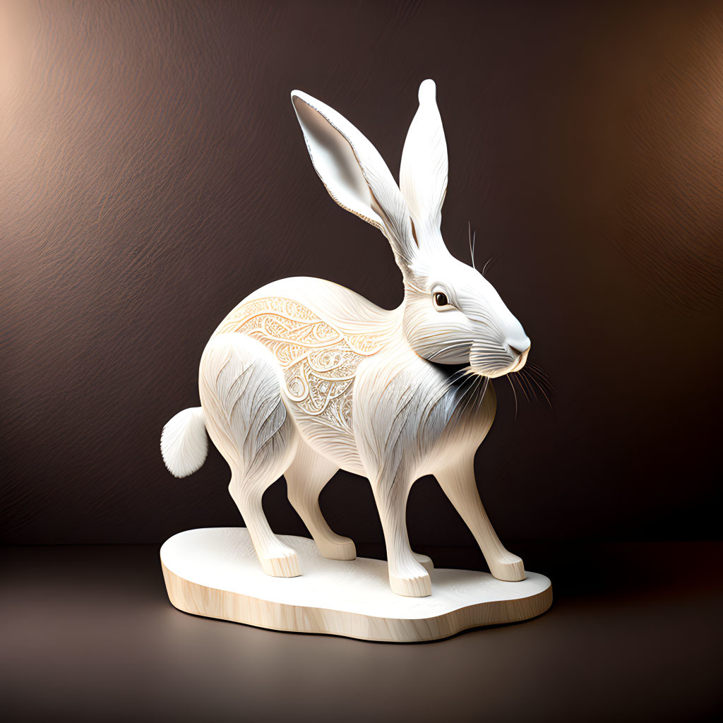 Detailed Carved Wooden Rabbit on Dark Background