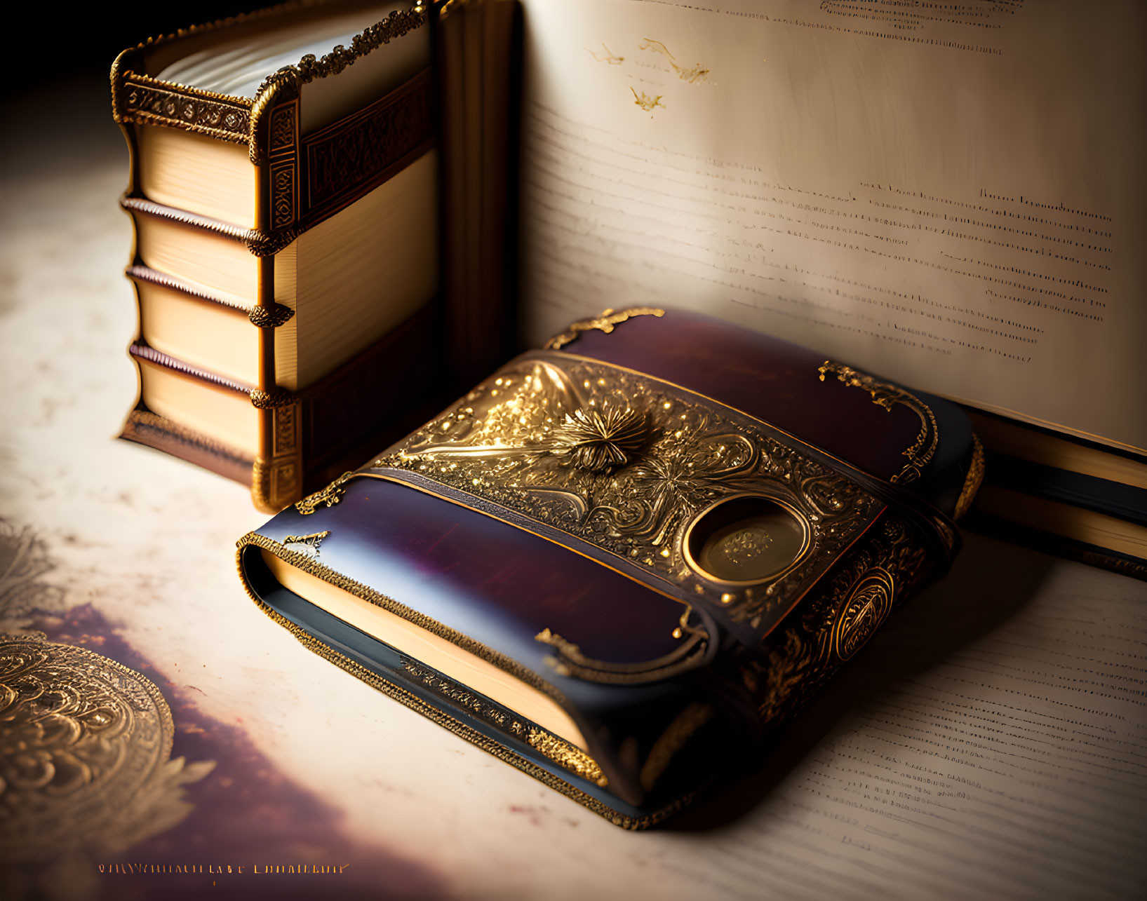 Luxurious Gold-Embossed Leather Book with Elegant Typography