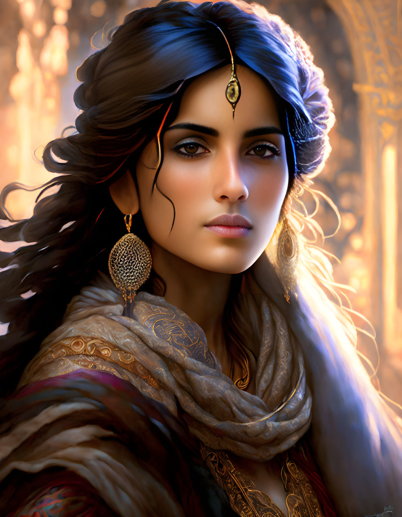 Elegant woman with cultural jewelry in digital art