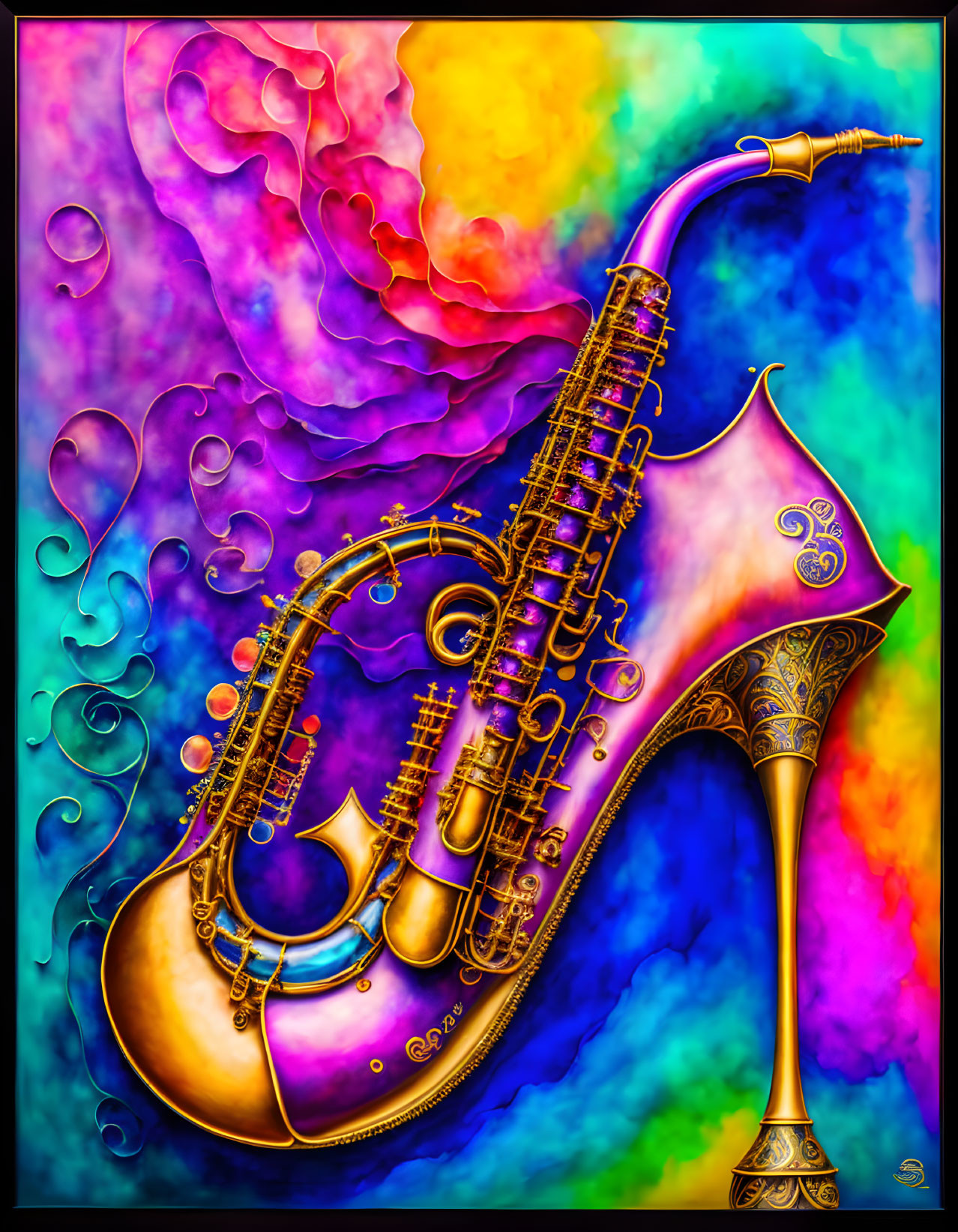 Colorful Decorative Saxophone on Abstract Background