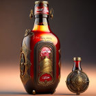 Steampunk-style Coca-Cola bottle with metallic accents and cogwheel designs