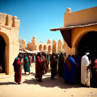 Traditional Attire Gathering in Sunny Desert Market