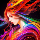 Colorful flowing hair on woman against dark background