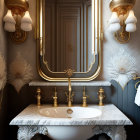 Luxurious Bathroom with Gold Fixtures & Marble Sink