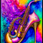 Colorful Decorative Saxophone on Abstract Background