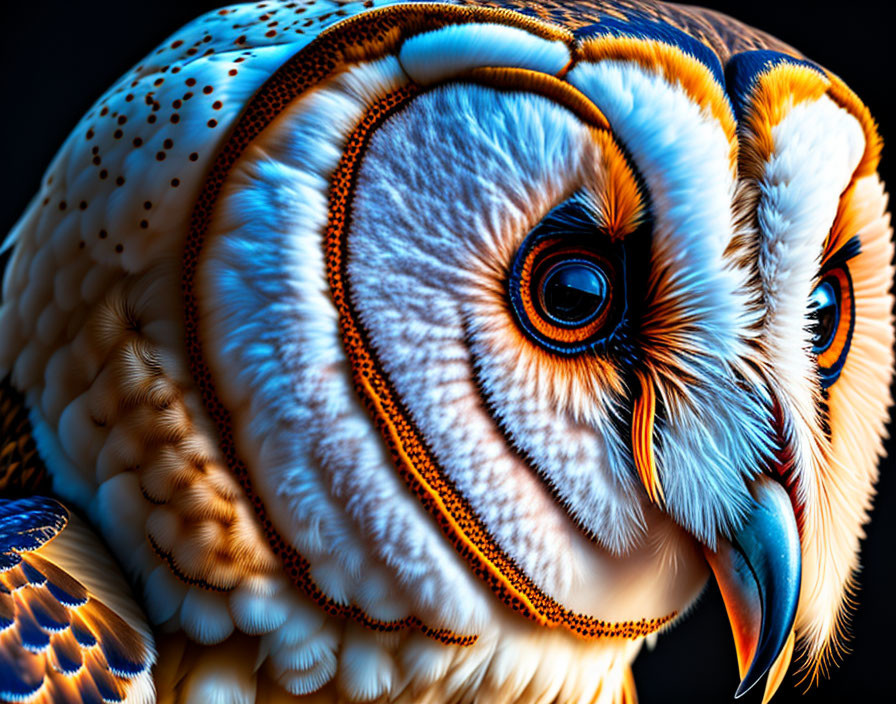 Detailed Barn Owl Portrait: Plumage, Black Eyes, Heart-shaped Face