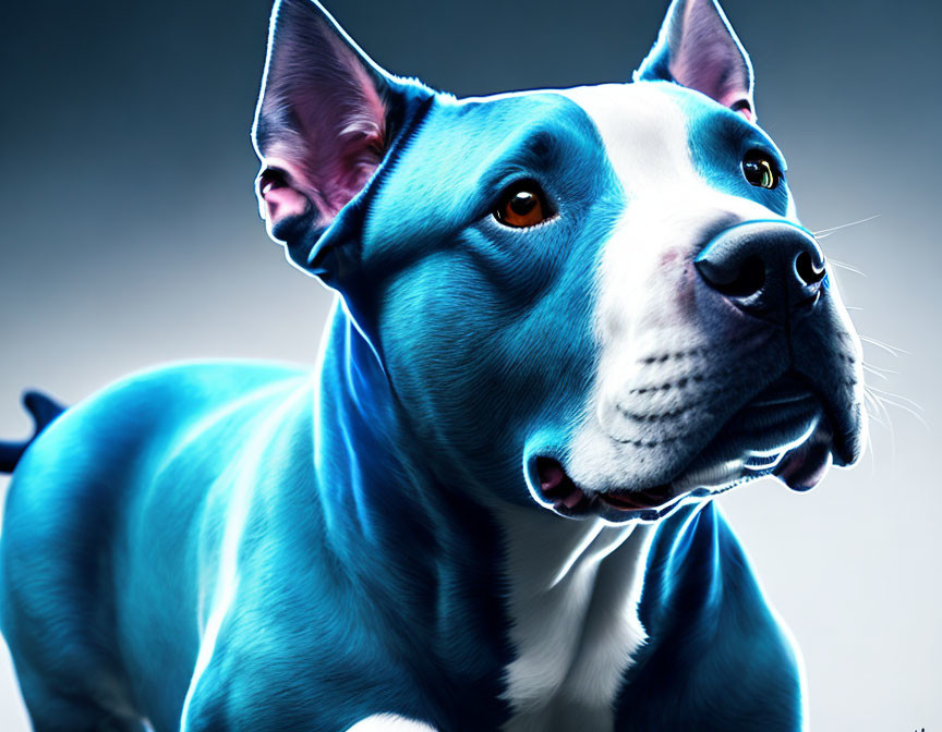 Detailed Digital Art: Blue and White Pit Bull with Glossy Coat