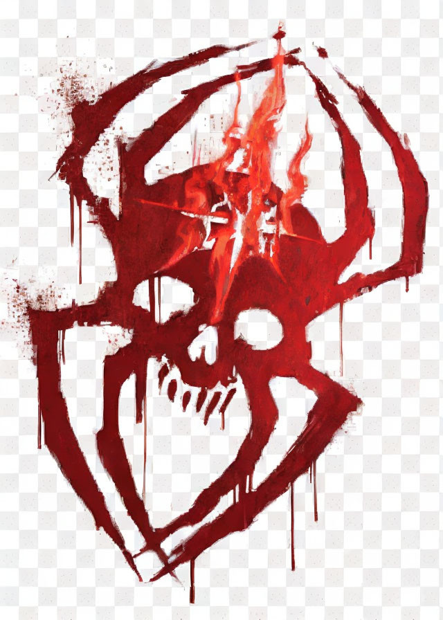 Red Skull Pentagram Artwork with Splatters and Drips