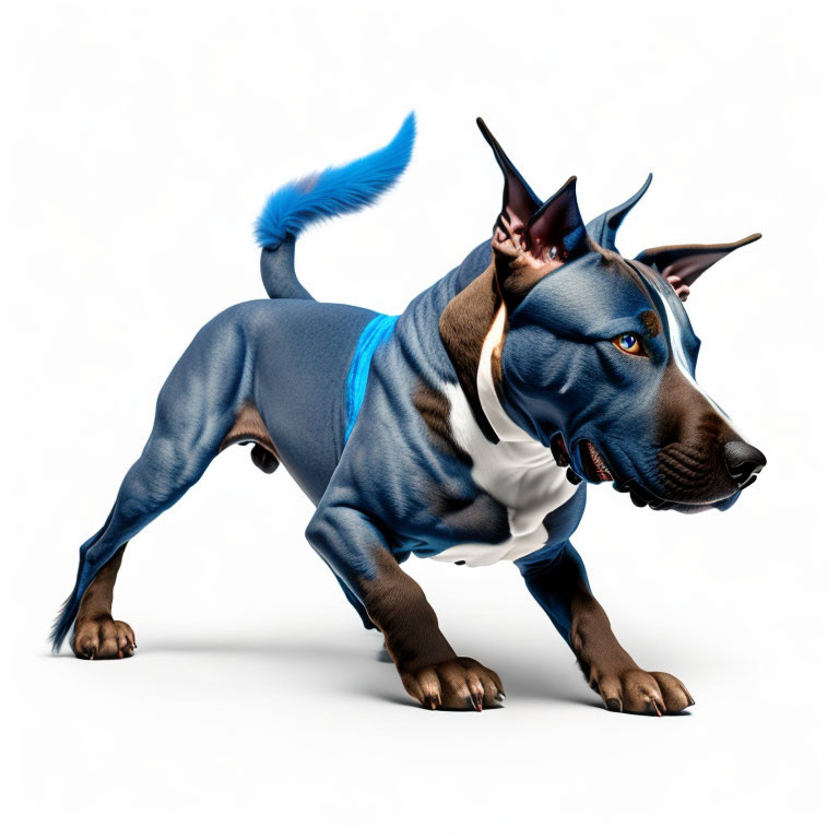 Blue dog digital illustration with futuristic robotic style