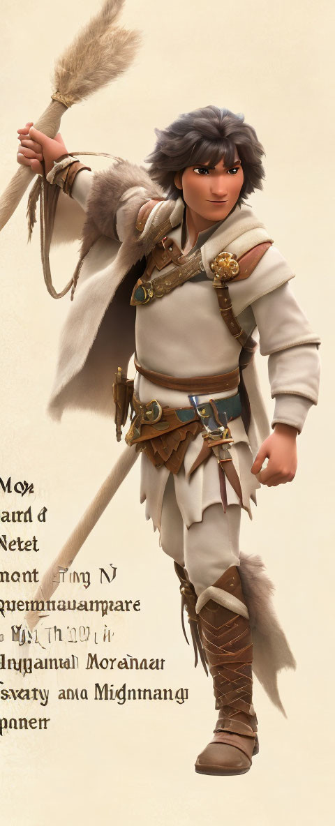 Silver-haired animated character in cream and brown attire with bow and arrows.