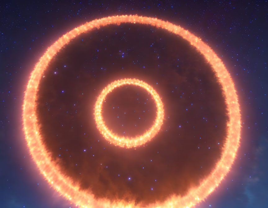 Fiery Ring with Glowing Inner Circle on Starry Night Sky