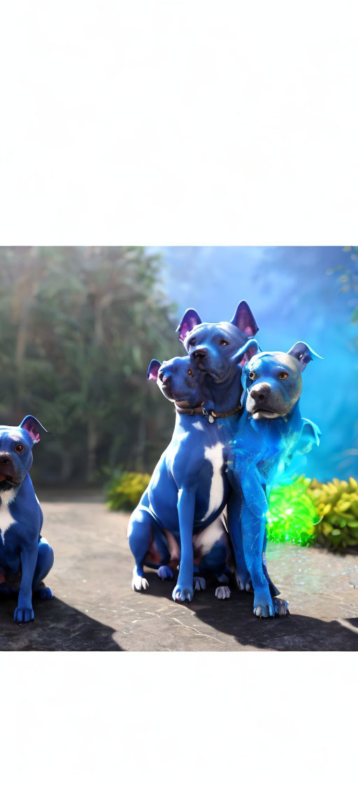 Three Cartoon Dogs with Expressive Faces in Outdoor Setting