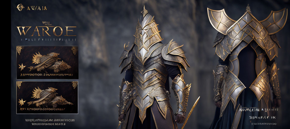 Fantasy-style black and gold armored figure with wing-like helmet details