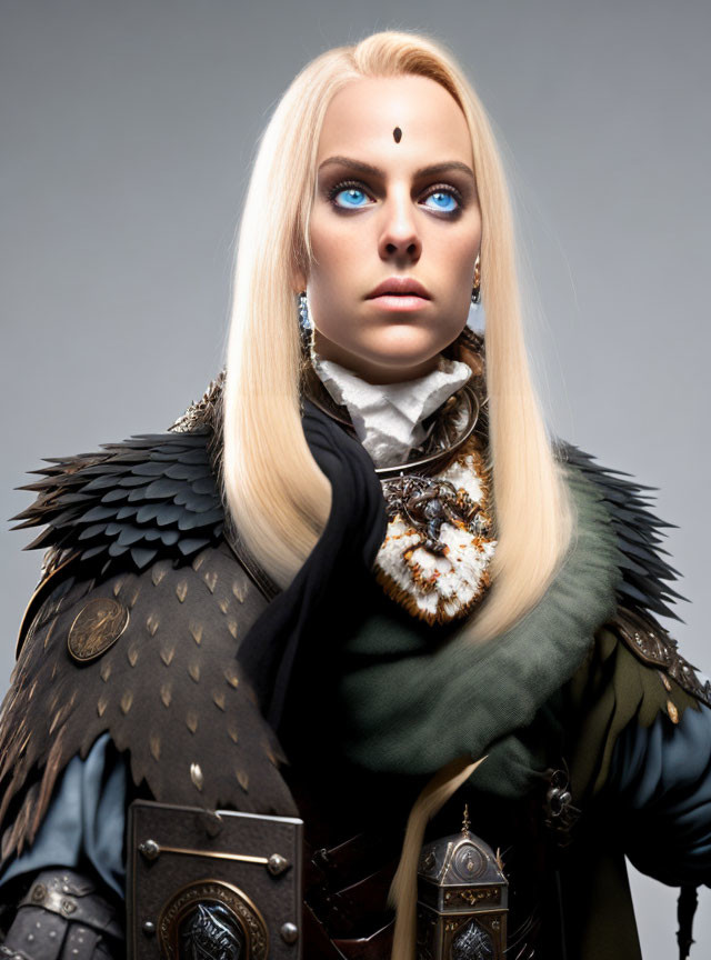 Person in Medieval Armor with Blue Eyes and Blonde Hair in Fantasy Setting