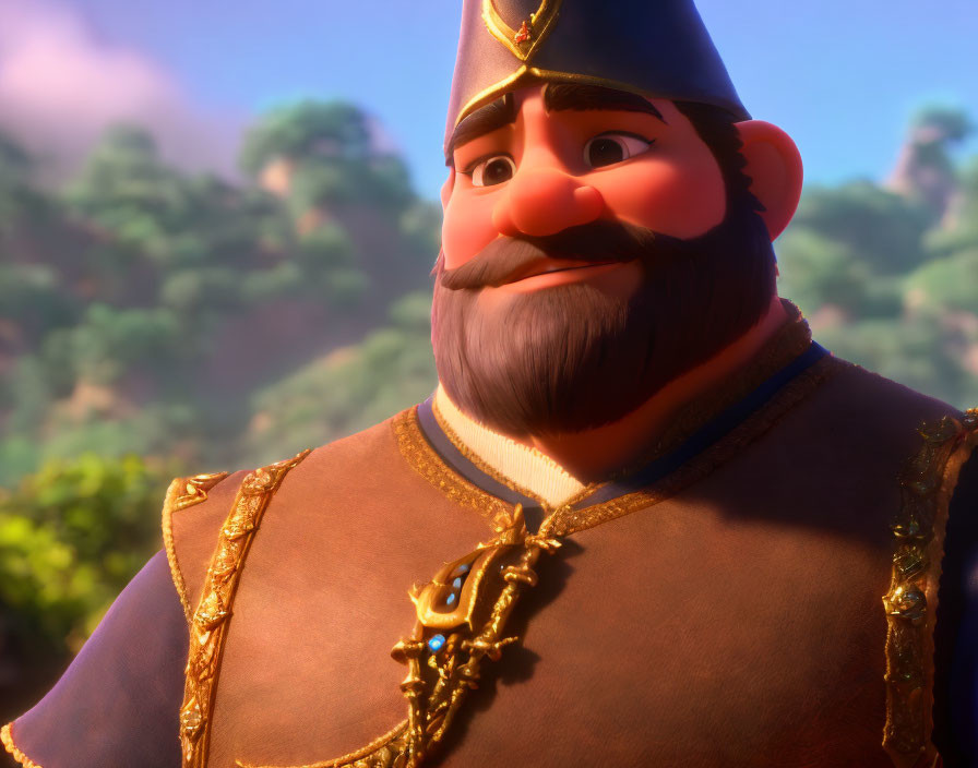 Regal 3D-animated character with decorated uniform and warm smile