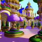 Colorful Palace with Golden Domes and Topiary Gardens