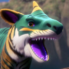 Detailed Close-Up of Green-Furred 3D Animated Tiger