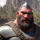 Burly character in armor with white moustache in 3D animation