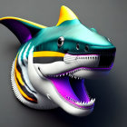 3D-animated creature with tiger and shark features in mountain setting
