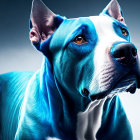 Detailed Digital Art: Blue and White Pit Bull with Glossy Coat