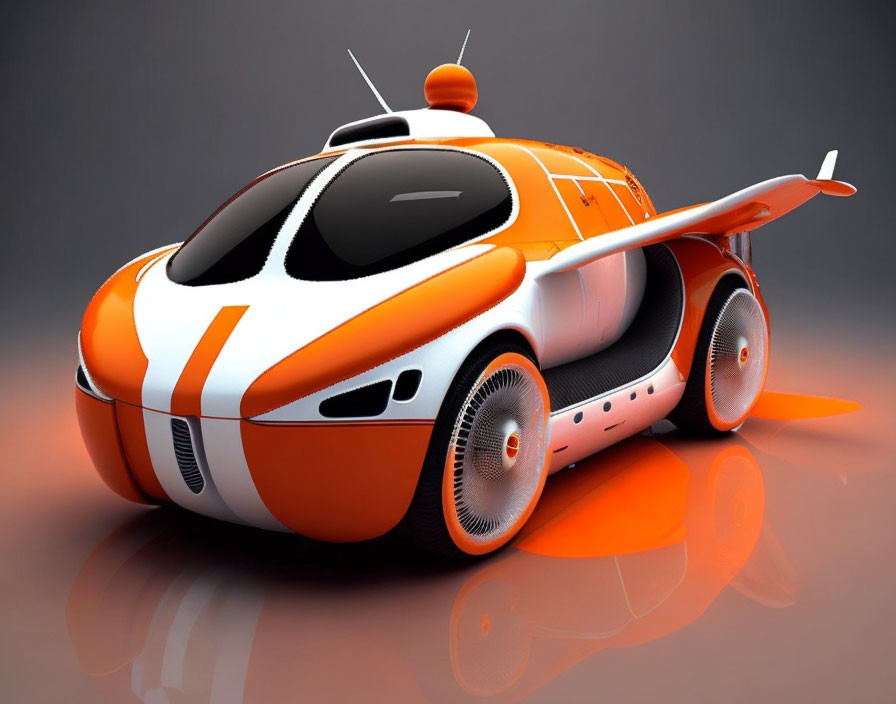 Futuristic orange and white car with bubble canopy and winglets