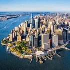 Manhattan skyline with Central Park and Hudson River boats