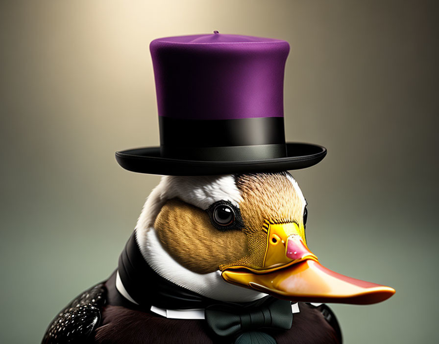 Duck in Black Suit with Purple Top Hat