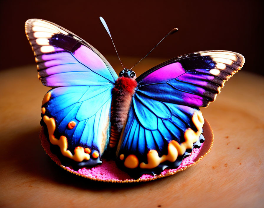 Realistic Butterfly-Shaped Cake with Blue and Orange Wings