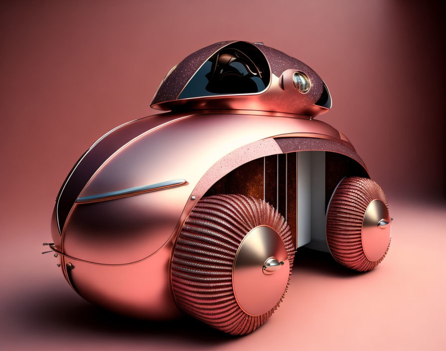 Rose Gold Futuristic Vehicle with Large Visor Window on Pink Background