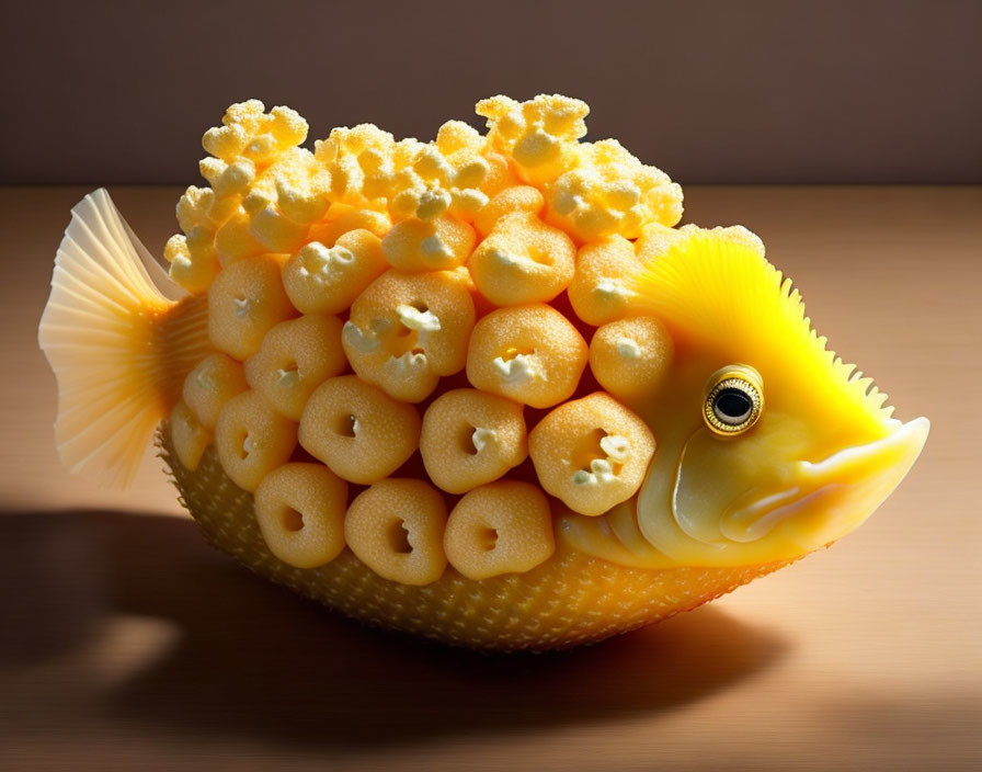 Whimsical fish made of corn puffs and cheerios
