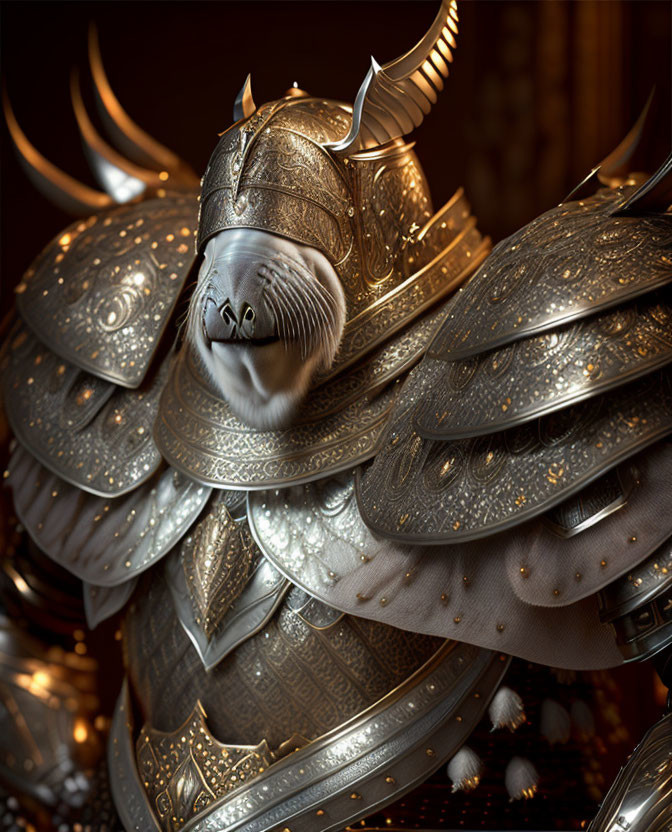 Detailed 3D illustration of anthropomorphic armadillo knight in ornate armor