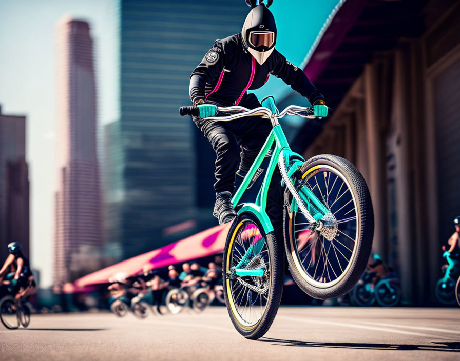 Urban BMX Cyclist in Vibrant Blue Backlit Setting