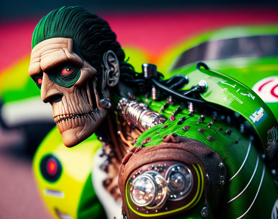 Detailed Figure with Green Mechanical Augmentations and Mohawk in Cyberpunk Style