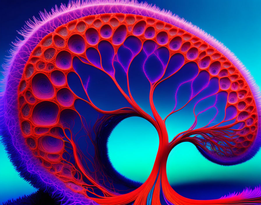 Colorful Digital Artwork: Tree Cross-Section on Blue Gradient