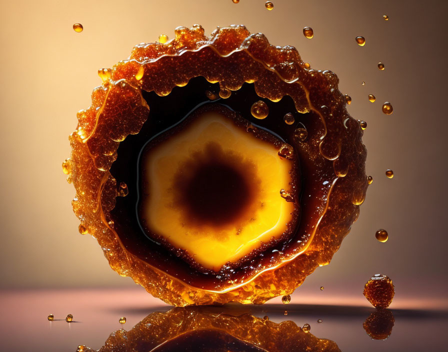 Caramel-colored crystalline sphere with intricate pattern on warm glowing background
