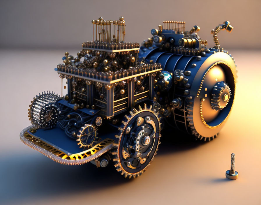 Detailed Steampunk-Themed Vehicle with Gears and Metallic Details