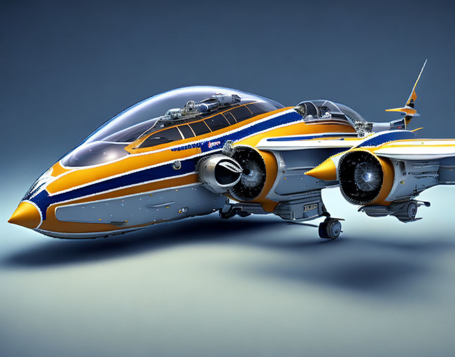 Futuristic Blue and Yellow Spaceship Design