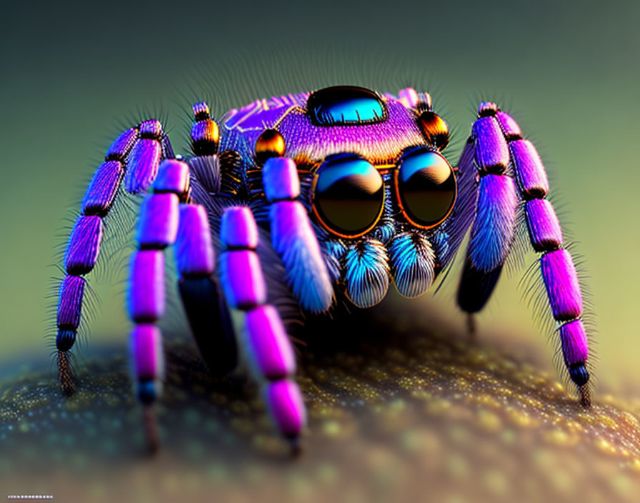 Colorful Close-Up of Purple and Blue Jumping Spider