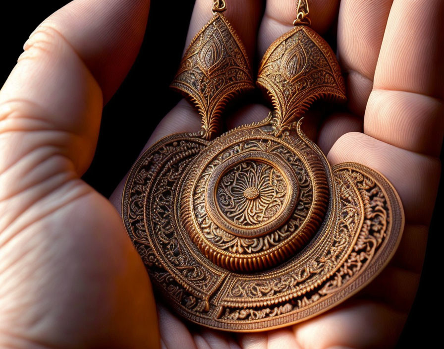 Intricately designed antique bronze pendant with detailed patterns