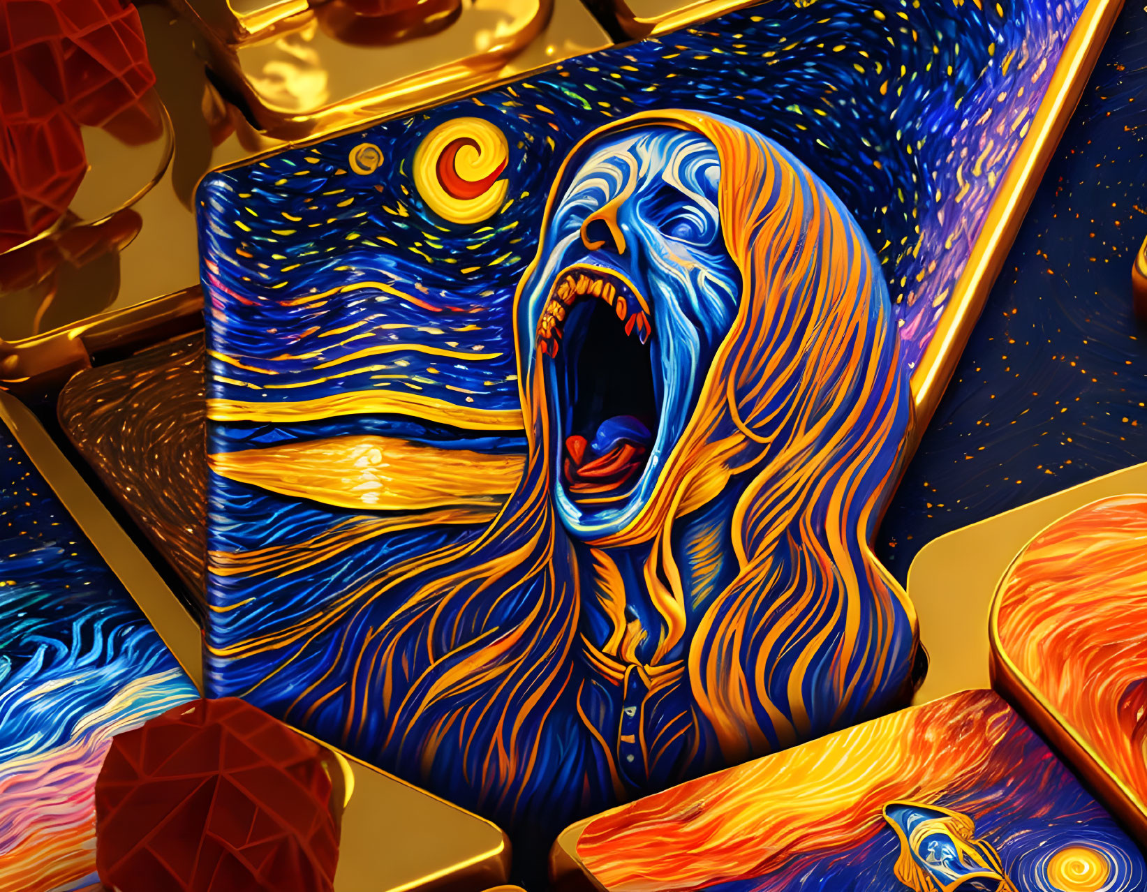 Artistic reinterpretation: "The Scream" meets "Starry Night" on playing cards