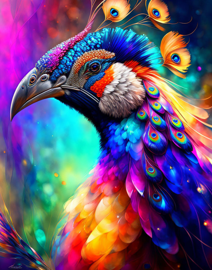 Colorful Peacock Digital Artwork with Detailed Feathers