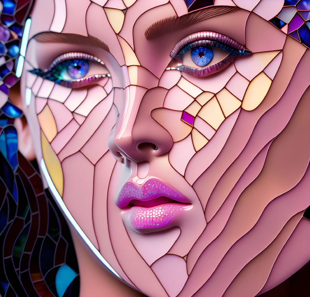 Colorful mosaic texture portrait with crystal-like eyes