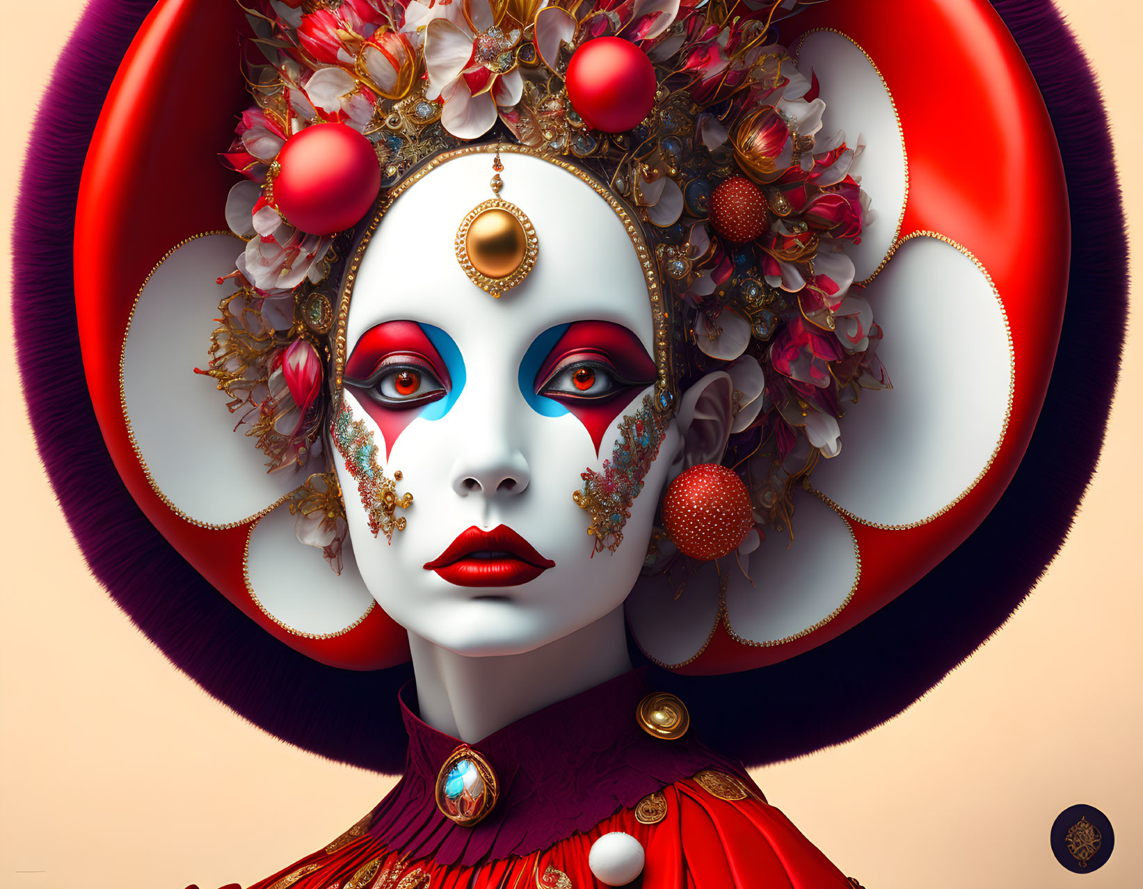 Vibrant digital artwork of a person with face paint and floral headdress