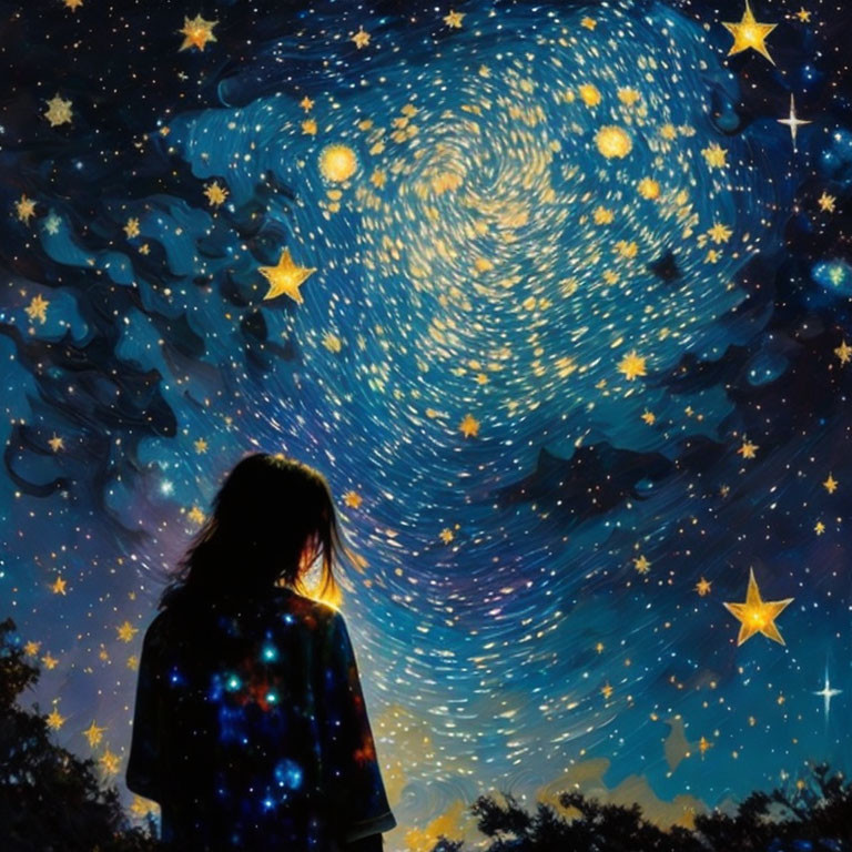 Silhouette of Person Under Star-Filled Galaxy Sky