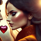 Man and Woman Profile Digital Illustration with Heart Symbol in Warm Light