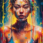 Colorful digital artwork of a woman with vibrant swirls and paint drips